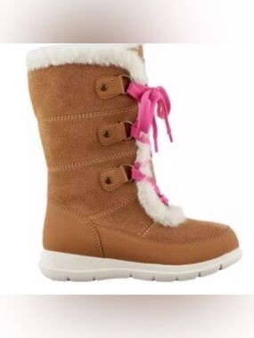 DSG Tan Faux-Suede Kids Winter Boot with Pink Laces